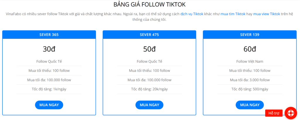 Bảng giá Follow TikTok của VinaFabo