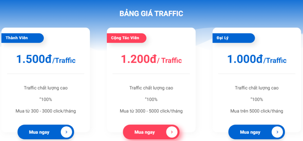 Bảng giá traffic của Vsm vn