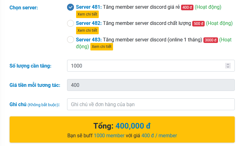 Bảng giá member server discord của Apptanglike