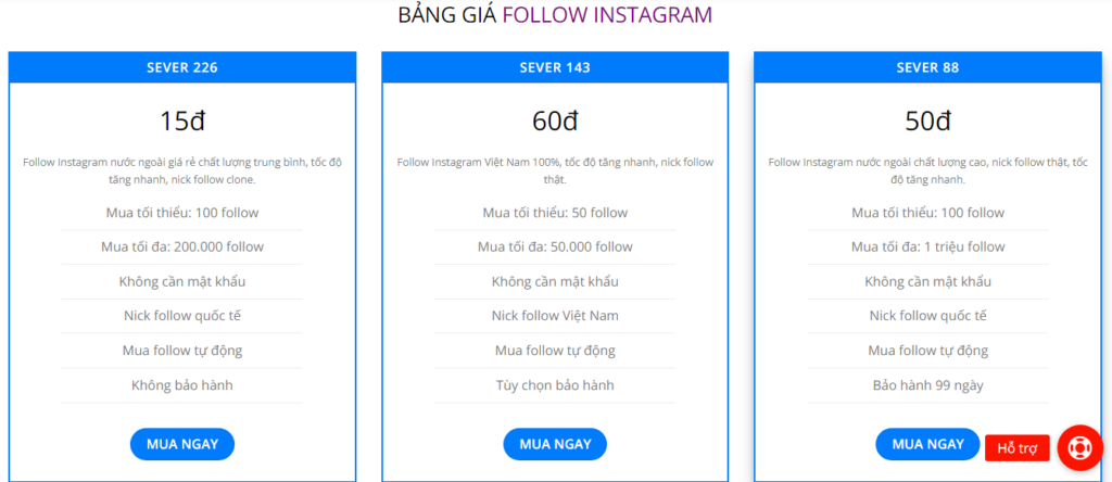 bảng giá tăng follow Instagram của Vina Fabo